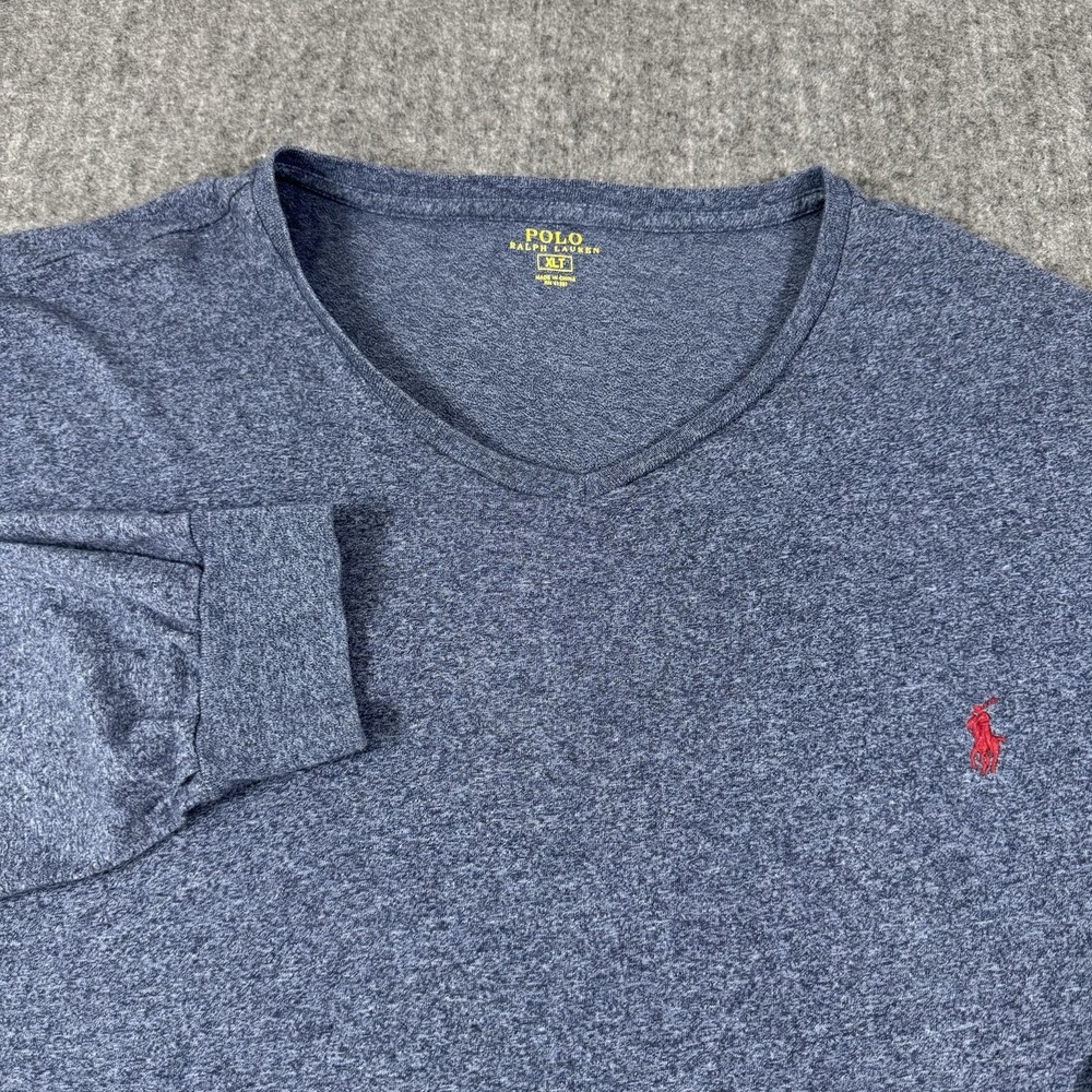 Polo Ralph Lauren Men's XLT XL Tall V Neck Long Sleeve Shirt Blue Red Pony